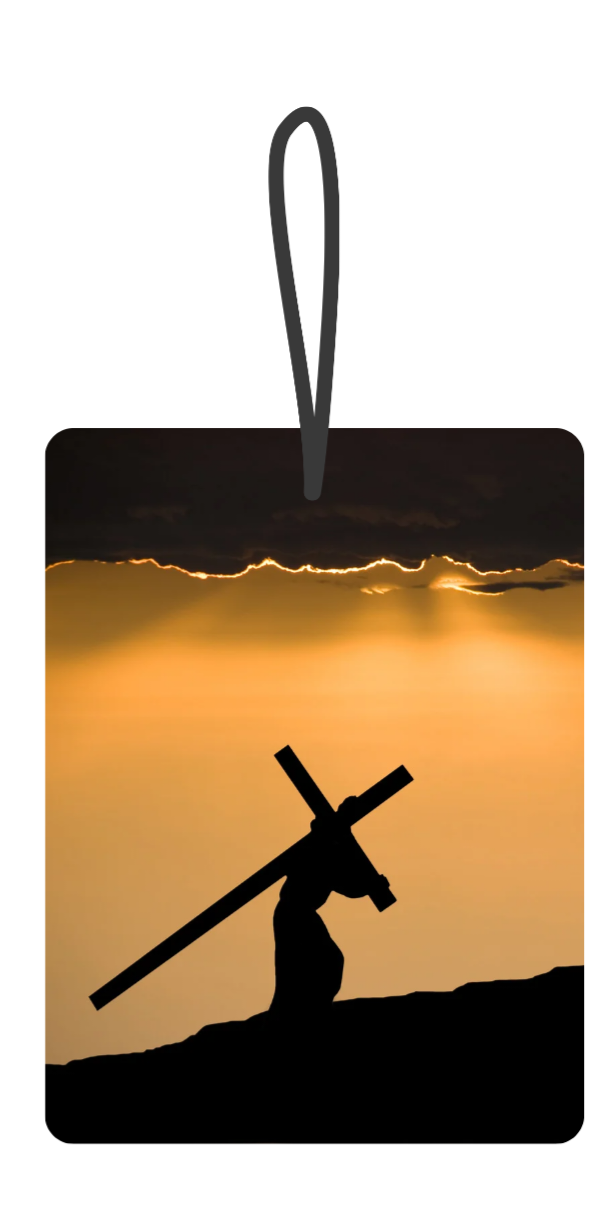 Man Carring Cross Air Freshener