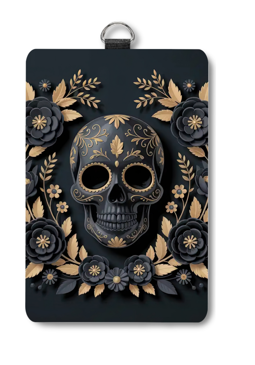 Black skull flowers badge holder