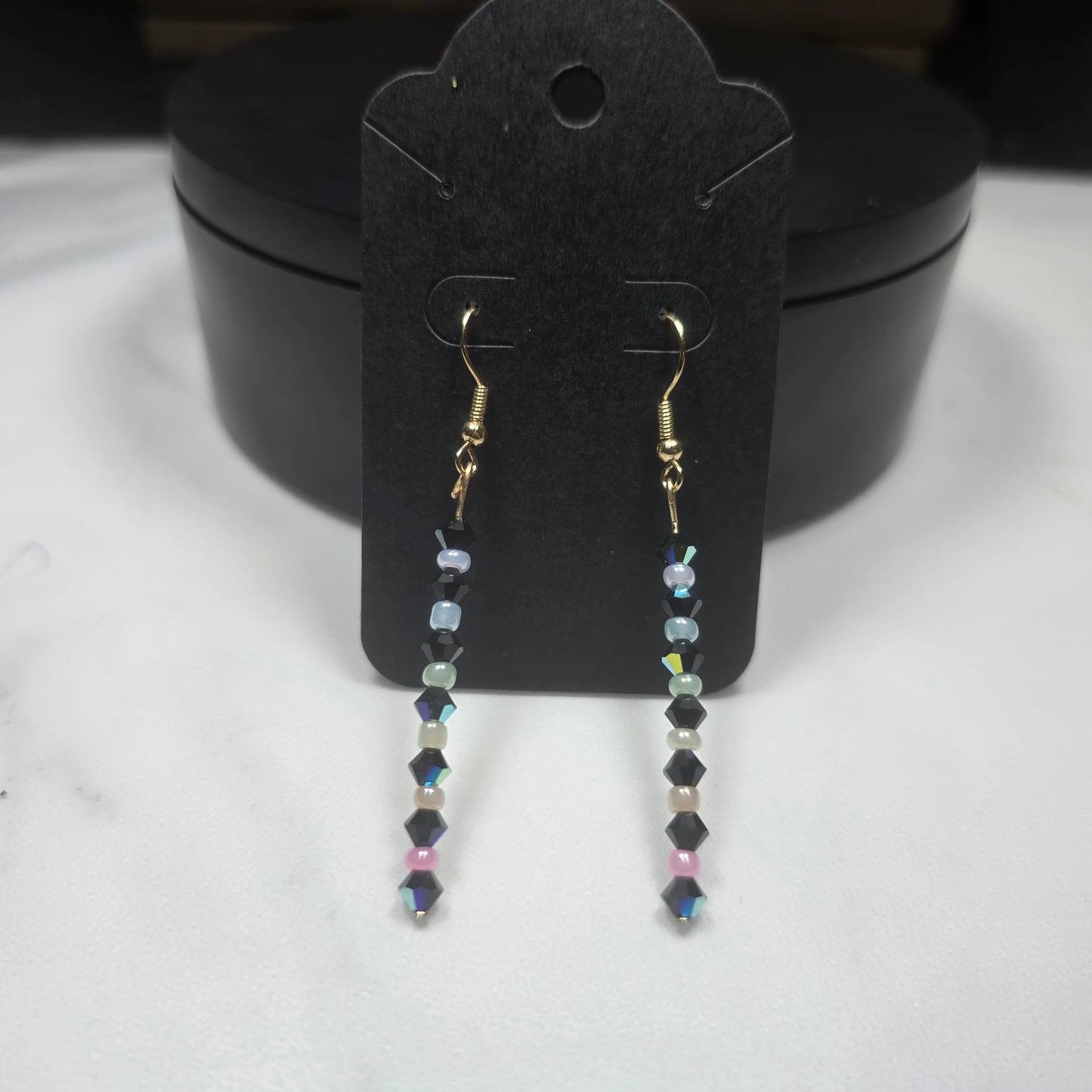 Pastel rainbow Glass Seed Beads with Preciosa Glass Crystal Bicone Bead earrings