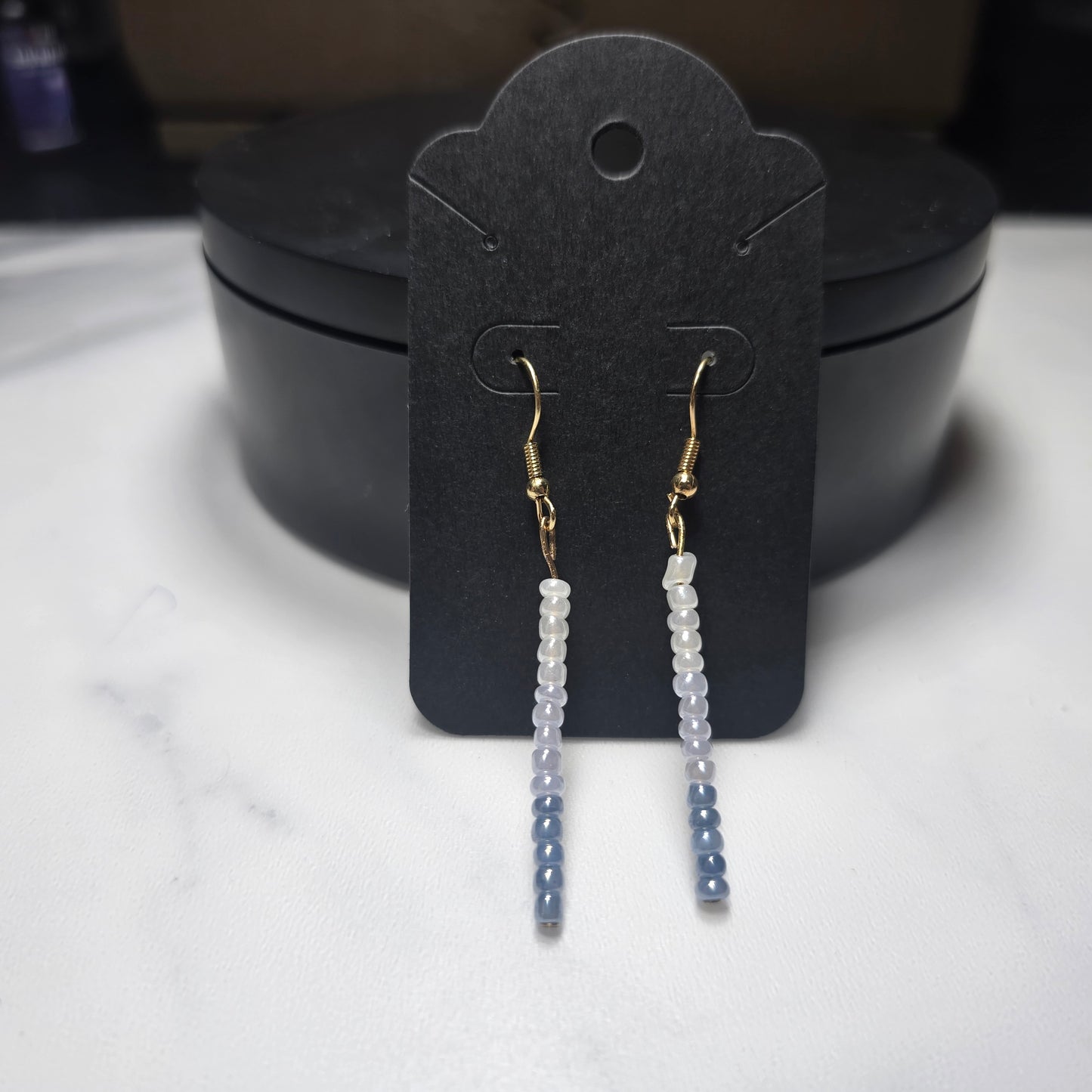 Pastel white and blue Glass Seed Bead earrings