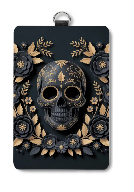Black skull flowers badge holder