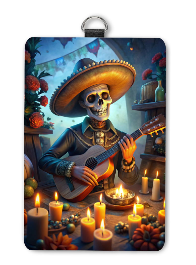 Skeleton guitar badge holder