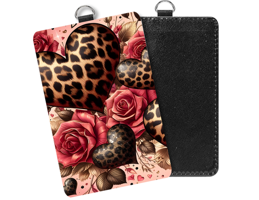 Leopards & roses | Badge holder | PU Leather