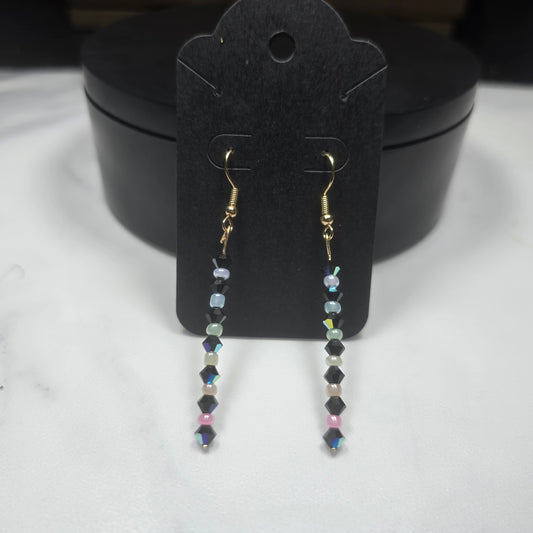 Pastel rainbow Glass Seed Beads with Preciosa Glass Crystal Bicone Bead earrings