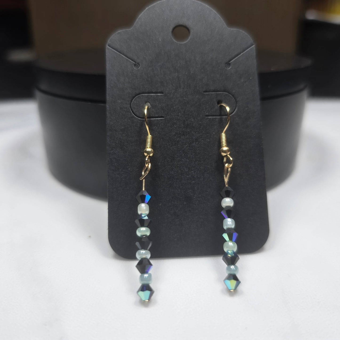 Pastel green Glass Seed Beads with Preciosa Glass Crystal Bicone Bead earrings
