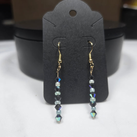 Pastel green Glass Seed Beads with Preciosa Glass Crystal Bicone Bead earrings